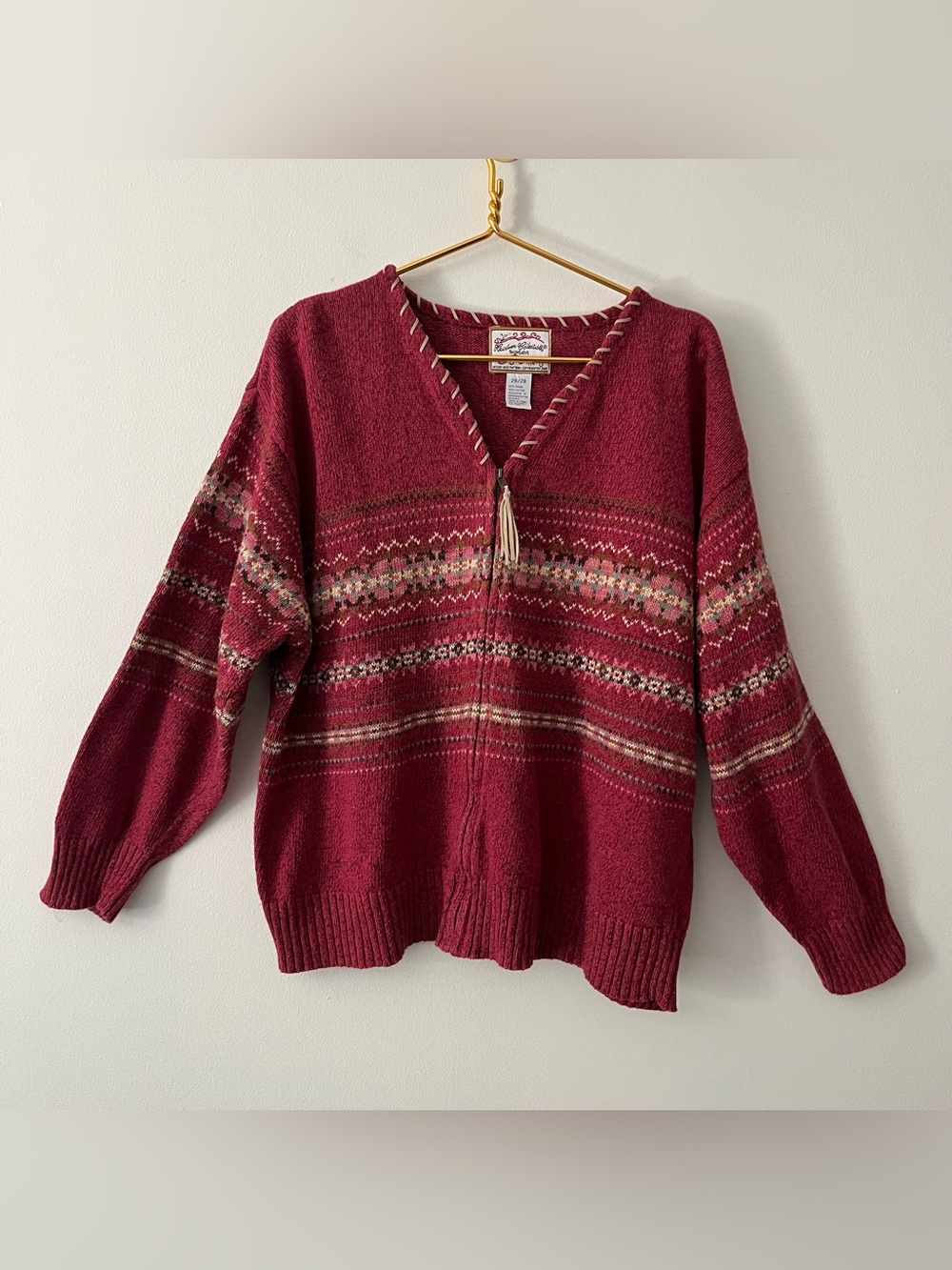 Vintage Y2K Heirloom Collectibles Rust Red Fall Fair Isle Zip Cardigan Sz 26 28